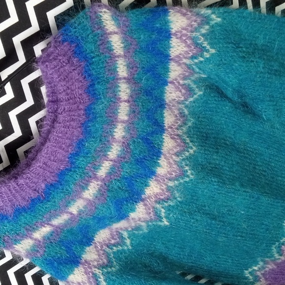 Vintage ICELANDIC DESIGN mohair x wool hand knitted sweater women's Small - b4 - Picture 2 of 5